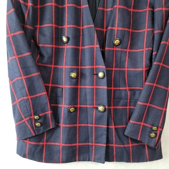VTG Casual Corner Windowpane Plaid Blazer Womens Size 6 Gold Buttons & Pockets - Picture 2 of 16